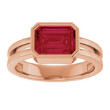 14K Gold Emerald Lab-Grown Ruby Bezel-Set Solitaire Ring - Rose Gold - view 3