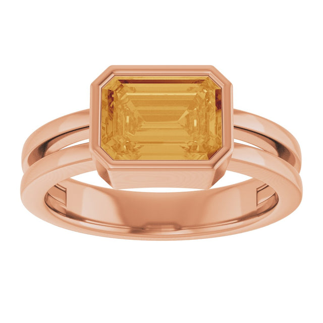 14K Gold Emerald Lab-Grown Citrine Bezel-Set Solitaire Ring - view 3