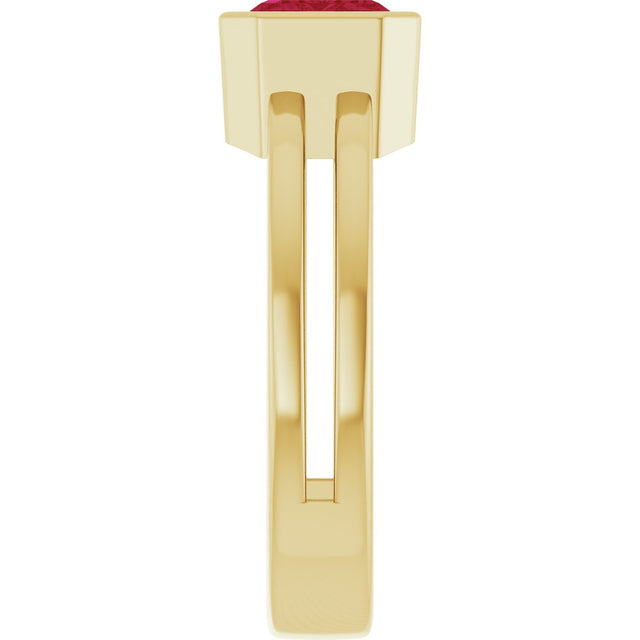14K Gold Emerald Lab-Grown Ruby Bezel-Set Solitaire Ring - Yellow Gold - view 4