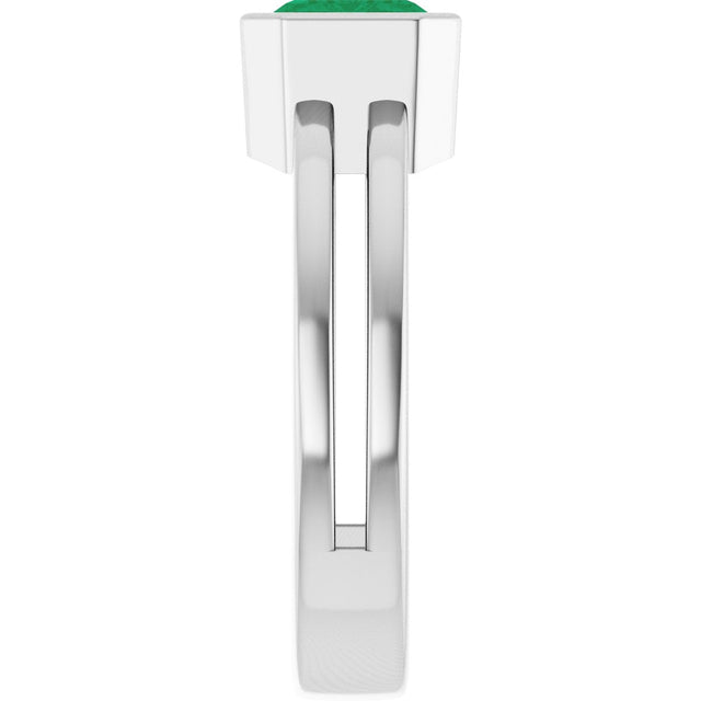 14K Gold Emerald Lab-Grown Emerald Bezel-Set Solitaire Ring - White Gold - view 4