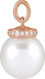 14K Gold Cultured White Akoya Pearl & Natural Diamond Hidden Halo-Style Pearl Necklace or Pendant - Rose Gold - view 2