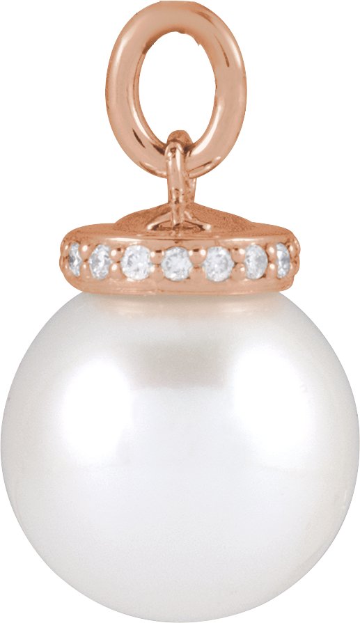 14K Gold Cultured White Akoya Pearl & Natural Diamond Hidden Halo-Style Pearl Necklace or Pendant - Rose Gold - view 2