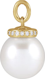 14K Gold Cultured White Akoya Pearl & Natural Diamond Hidden Halo-Style Pearl Necklace or Pendant - Yellow Gold - view 2