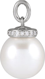 14K Gold Cultured White Akoya Pearl & Natural Diamond Hidden Halo-Style Pearl Necklace or Pendant - White Gold - view 2