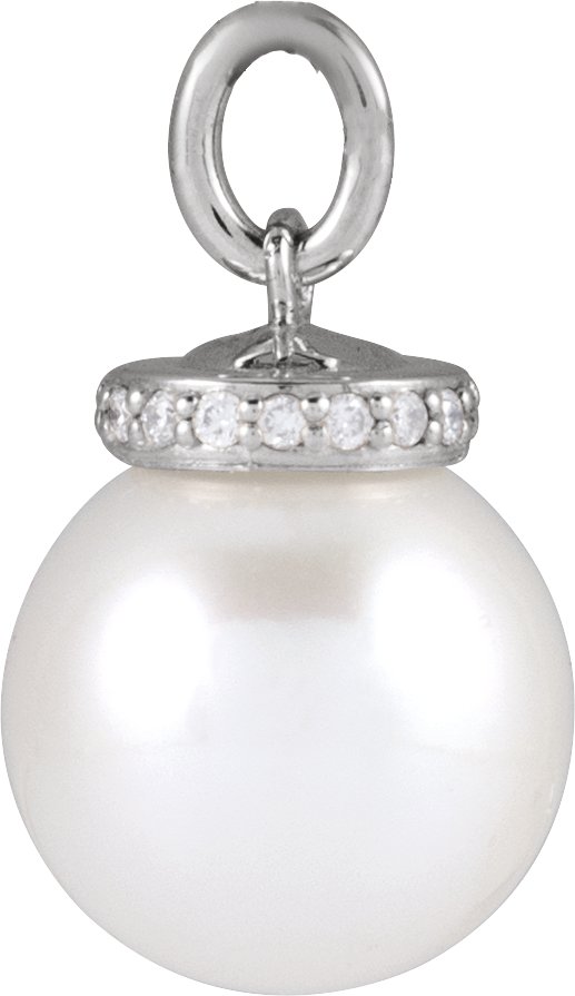14K Gold Cultured White Akoya Pearl & Natural Diamond Hidden Halo-Style Pearl Necklace or Pendant - White Gold - view 2