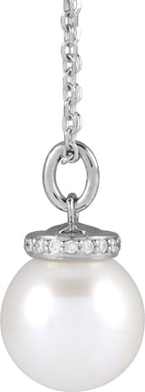 14K Gold Cultured White Akoya Pearl & Natural Diamond Hidden Halo-Style Pearl Necklace or Pendant - White Gold - view 2