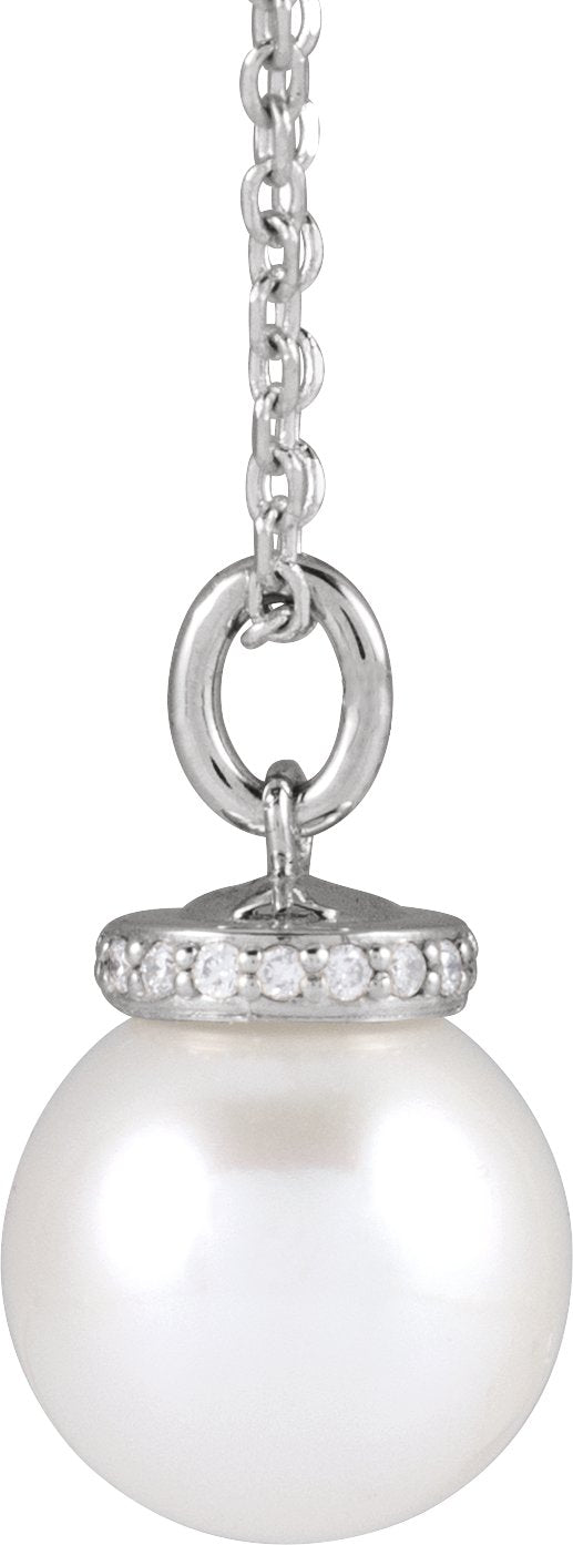 14K Gold Cultured White Akoya Pearl & Natural Diamond Hidden Halo-Style Pearl Necklace or Pendant - White Gold - view 2