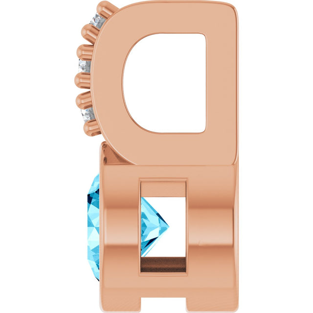 14K Gold Round Natural Aquamarine Accented Bezel-Set Pendant - Rose Gold - view 9