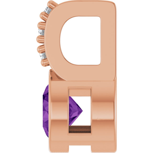 14K Gold Round Natural Amethyst Accented Bezel-Set Pendant - Rose Gold - view 9