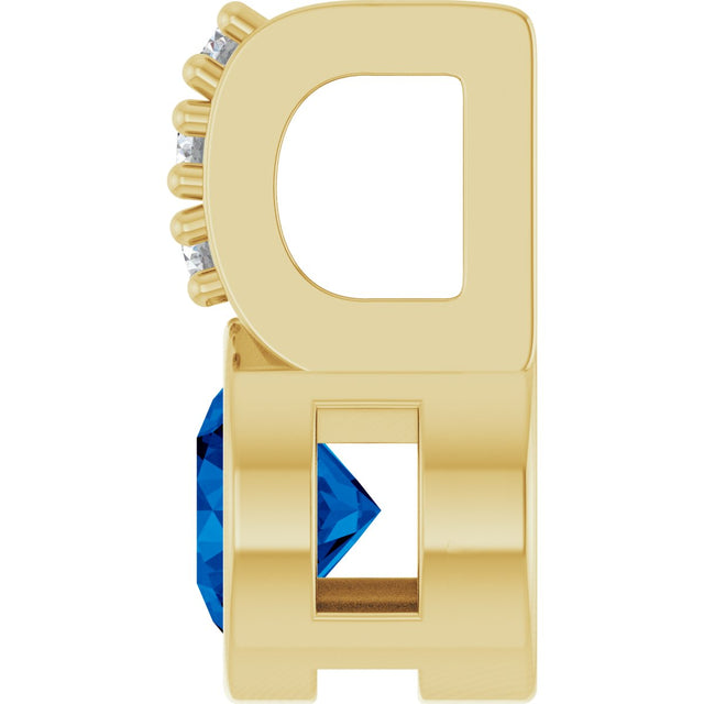 14K Gold Round Lab-Grown Blue Sapphire Accented Bezel-Set Pendant - Yellow Gold - view 9