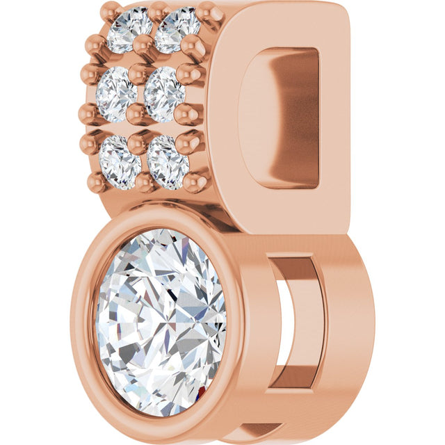 14K Gold Round Natural White Sapphire Accented Bezel-Set Pendant - Rose Gold - view 8