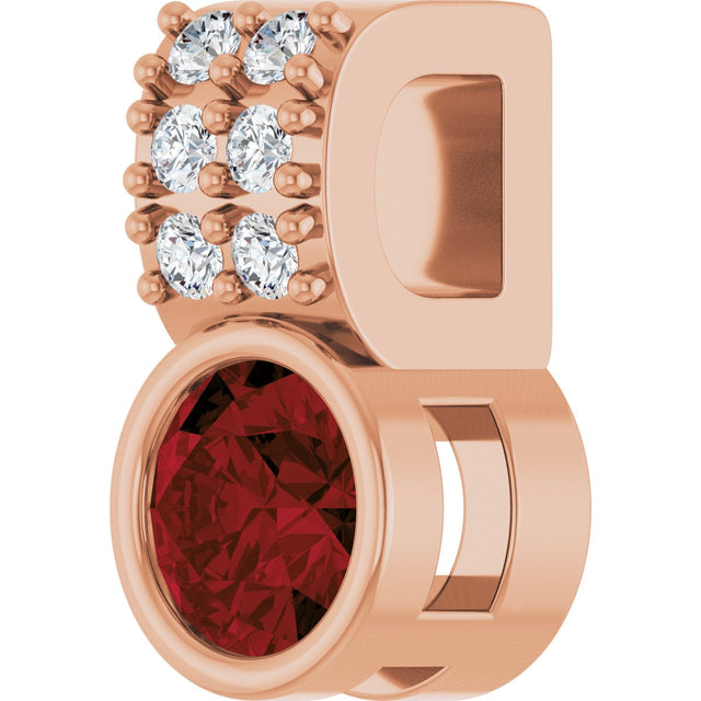 14K Gold Round Natural Mozambique Garnet Accented Bezel-Set Pendant - Rose Gold - view 8