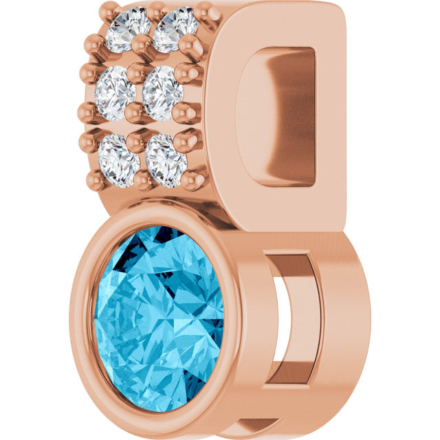 14K Gold Round Natural Aquamarine Accented Bezel-Set Pendant - Rose Gold - view 8