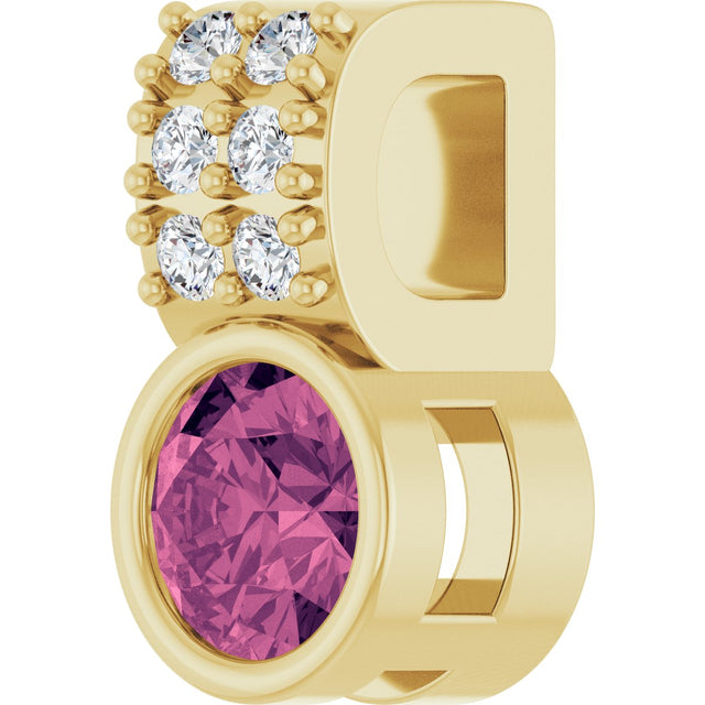 14K Gold Round Natural Pink Tourmaline Accented Bezel-Set Pendant - Yellow Gold - view 8