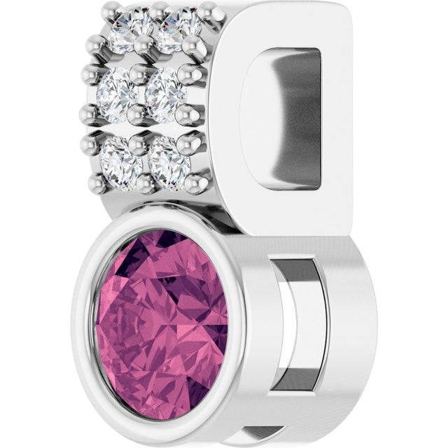 14K Gold Round Natural Pink Tourmaline Accented Bezel-Set Pendant - White Gold - view 8