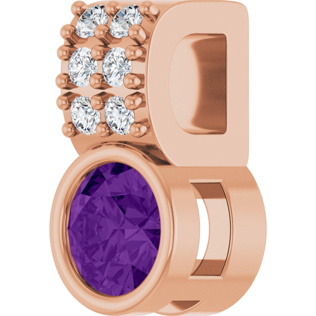 14K Gold Round Natural Amethyst Accented Bezel-Set Pendant - Rose Gold - view 8
