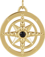 14K Gold Round Natural Black Onyx Compass Necklace or Pendant - Yellow Gold
