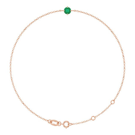 14K Gold Round Lab-Grown Emerald Link Bracelet - Rose Gold