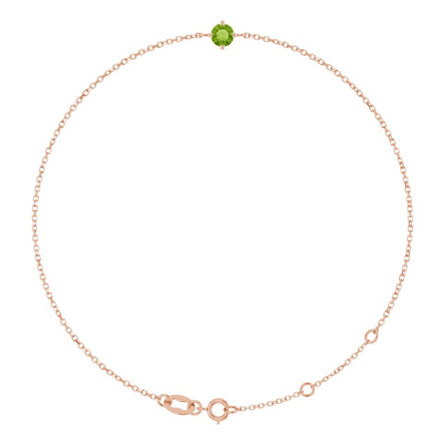 14K Gold Round Natural Peridot Link Bracelet - Rose Gold