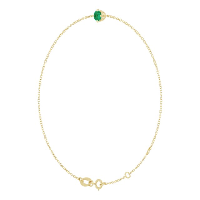 14K Gold Round Lab-Grown Emerald Link Bracelet - Yellow Gold - view 2
