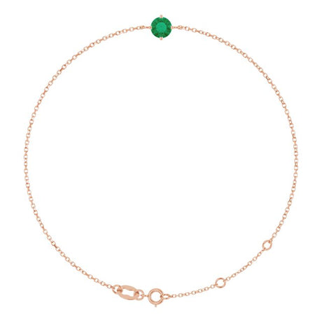 14K Gold Round Lab-Grown Emerald Link Bracelet - Rose Gold