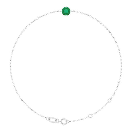 Platinum Round Lab-Grown Emerald Link Bracelet