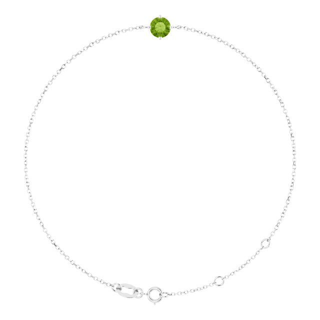 Platinum Round Natural Peridot Link Bracelet