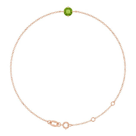 14K Gold Round Natural Peridot Link Bracelet - Rose Gold