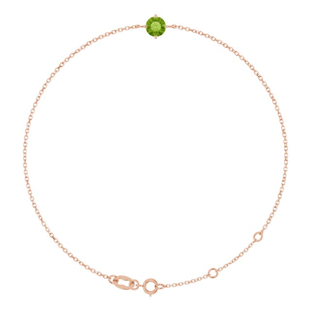 14K Gold Round Natural Peridot Link Bracelet - Rose Gold