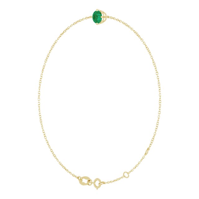 14K Gold Round Lab-Grown Emerald Link Bracelet - Yellow Gold - view 2