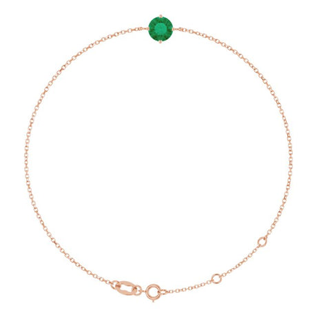 14K Gold Round Lab-Grown Emerald Link Bracelet - Rose Gold