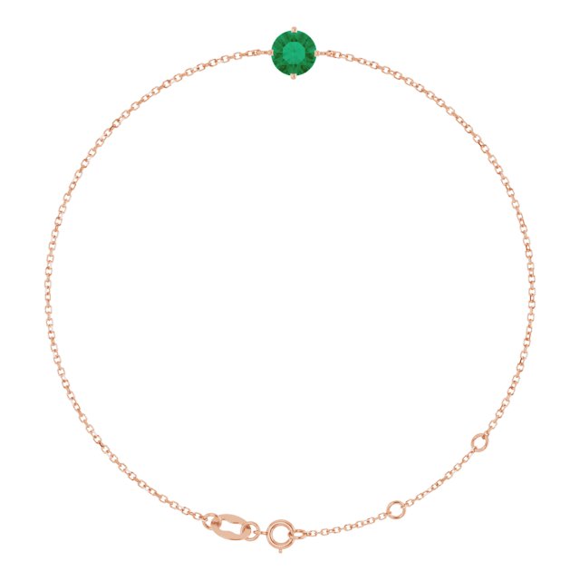 14K Gold Round Lab-Grown Emerald Link Bracelet - Rose Gold