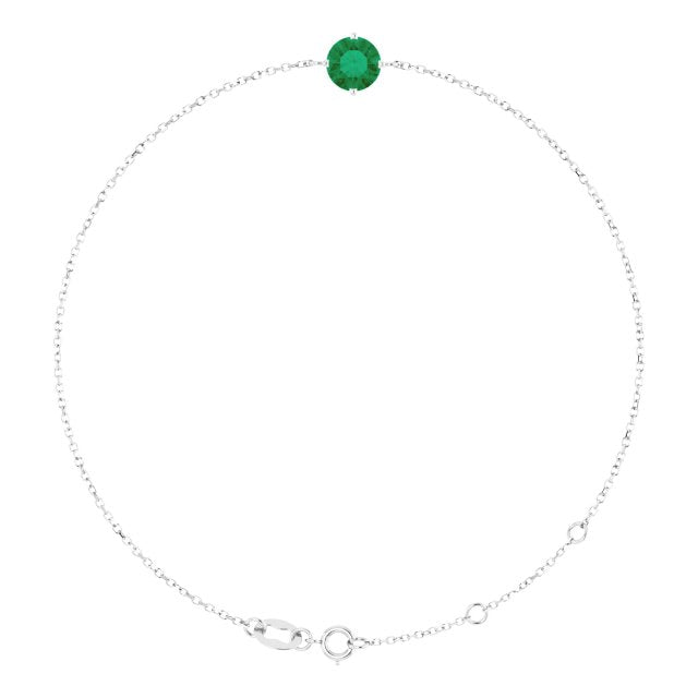 14K Gold Round Lab-Grown Emerald Link Bracelet - White Gold