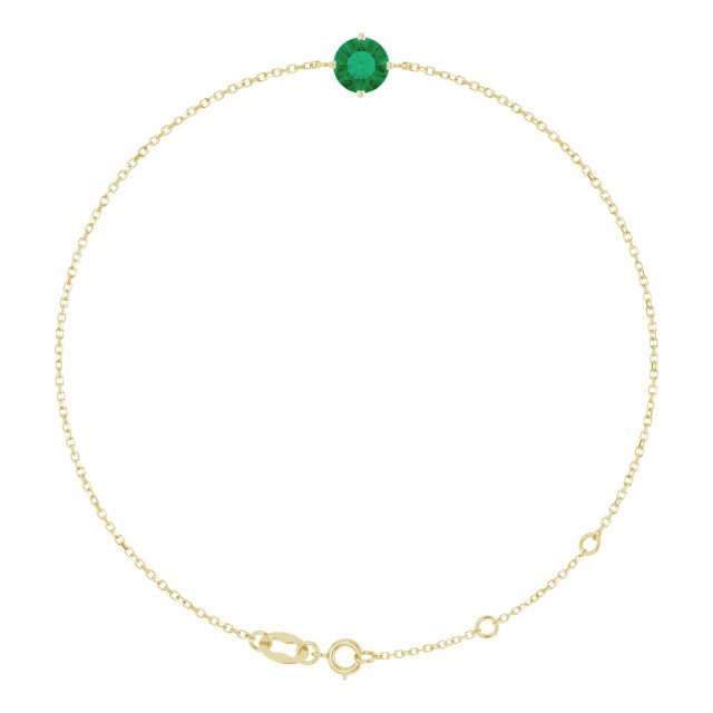 14K Gold Round Lab-Grown Emerald Link Bracelet - Yellow Gold