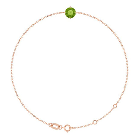 14K Gold Round Natural Peridot Link Bracelet - Rose Gold
