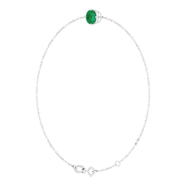 14K Gold Round Lab-Grown Emerald Link Bracelet - White Gold - view 2