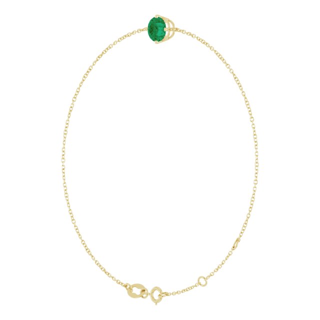 14K Gold Round Lab-Grown Emerald Link Bracelet - Yellow Gold - view 2