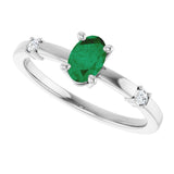 Platinum Oval Lab-Grown Emerald & Natural Diamond Accented Ring - view 5