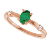 14K Gold Oval Lab-Grown Emerald & Natural Diamond Accented Ring – 6x4mm - Rose Gold - view 5