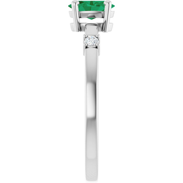 14K Gold Oval Lab-Grown Emerald & Natural Diamond Accented Ring – 6x4mm - White Gold - view 4