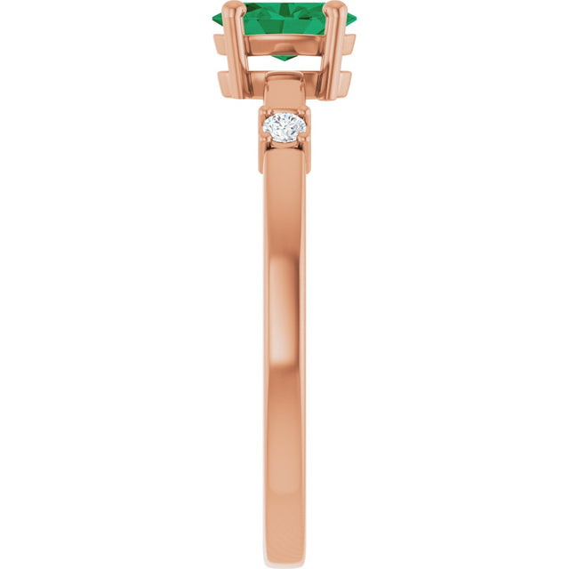 14K Gold Oval Lab-Grown Emerald & Natural Diamond Accented Ring – 6x4mm - Rose Gold - view 4