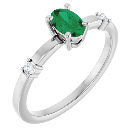 Platinum Oval Lab-Grown Emerald & Natural Diamond Accented Ring