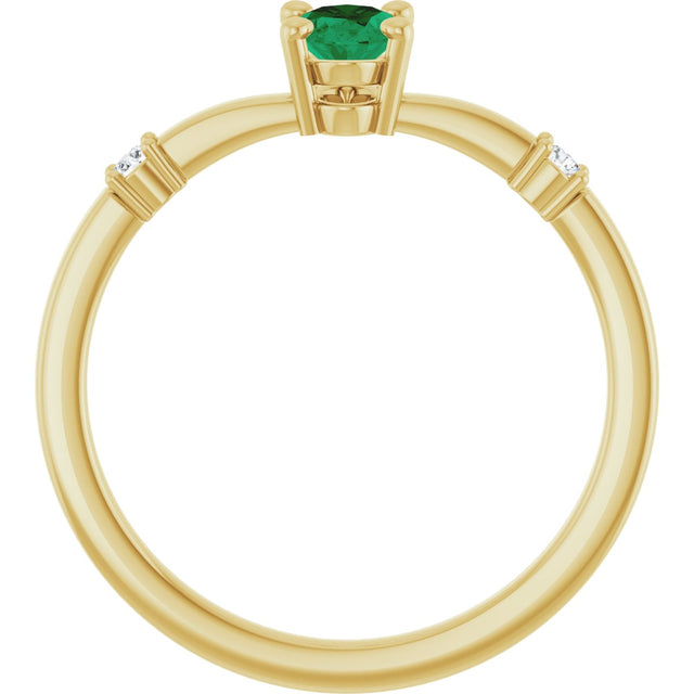14K Gold Oval Lab-Grown Emerald & Natural Diamond Accented Ring – 6x4mm - Yellow Gold - view 2
