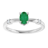 Platinum Oval Lab-Grown Emerald & Natural Diamond Accented Ring - view 3