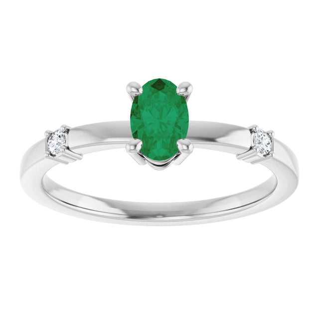 Platinum Oval Lab-Grown Emerald & Natural Diamond Accented Ring - view 3