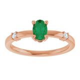 14K Gold Oval Lab-Grown Emerald & Natural Diamond Accented Ring – 6x4mm - Rose Gold - view 3