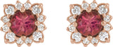 14K Gold Natural Pink Tourmaline & Natural Diamond Round Halo-Style Earrings - Rose Gold - view 2