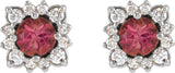 Platinum Natural Pink Tourmaline & Natural Diamond Round Halo-Style Earrings - view 2