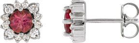 Platinum Natural Pink Tourmaline & Natural Diamond Round Halo-Style Earrings