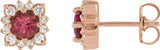 14K Gold Natural Pink Tourmaline & Natural Diamond Round Halo-Style Earrings - Rose Gold